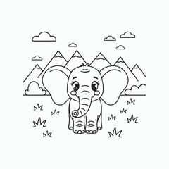 Cartoon elephant - animal coloring book page for kids. International Children's Book Day.