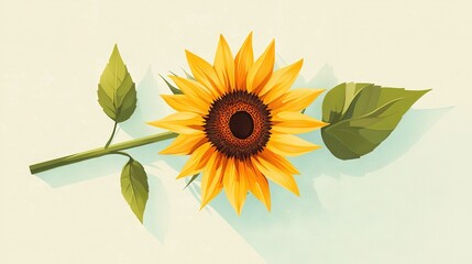   Sunflower on Light Blue Background - A stunning image featuring a sunflower against a light blue backdrop, with a subtle shadow of the flower on the left side, capturing