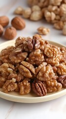 Closeup of Delicious Roasted Walnuts and Pecans on Plate