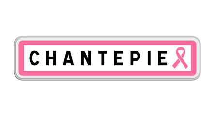 Panneau de sortie de Chantepie, Ille-et-Vilaine, Bretagne avec Ruban Octobre Rose