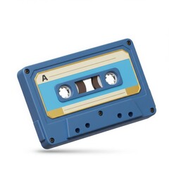 Fototapeta premium 3d, Blue audio cassette tape isolated on white background