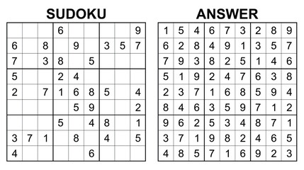 Vector sudoku with answer 41. Educational game with numbers for kids and leisure for adult on white background.