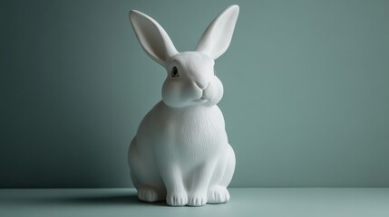 Obraz premium White rabbit with a curious pose, against a pale mint green backdrop