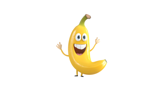 A cartoon banana is smiling and waving - Powered by Adobe