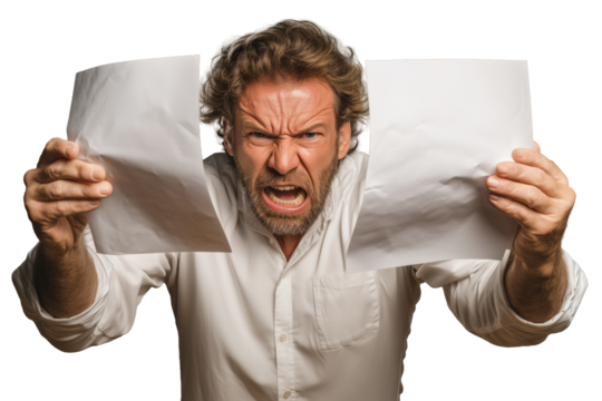 Wütender Mann zerreißt Papier in Rage PNG mit transparentem Hintergrund

