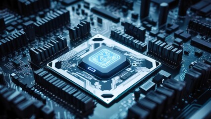 Fototapeta premium AI Chip on Futuristic Motherboard