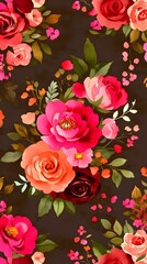 Vibrant Watercolor Floral Seamless Pattern Dark Background