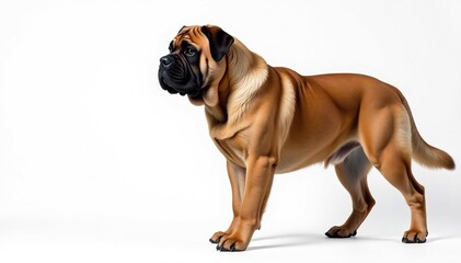 Obraz premium Majestic mastiff, powerful stance, white background, large dog, giant