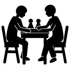 People Playing Board Game Silhouette Icon