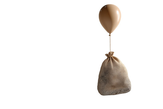 Luftballon tr&auml;gt schweren Stein als Symbol f&uuml;r Belastung PNG mit transparentem Hintergrund

