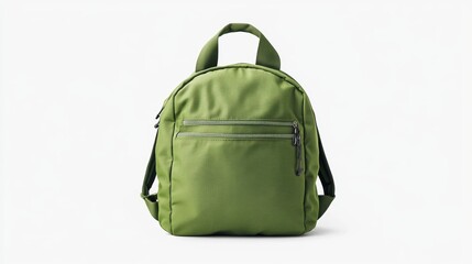 Fototapeta premium Bold graphic green backpack with minimalist design, ergonomic back support, and smooth zipper closures, isolate on white background