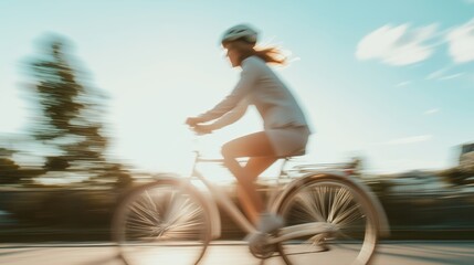 Naklejka premium Colorful Motion Blur of Woman Cycling