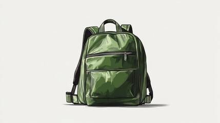 Fototapeta premium Graphic green backpack with sleek lines, adjustable straps, and breathable back support, isolate on white background