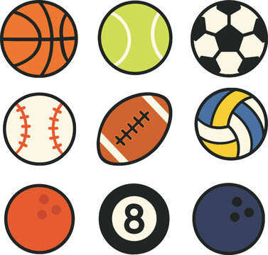 Flat Sport Balls: A Minimalist Set of 9 Ball Icons