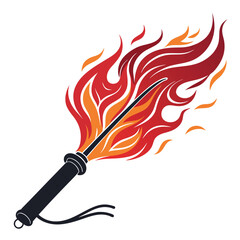 Design a vibrant icon depicting a fiery red whip, shaped like a flame, slashing dynamically through the air.  Emphasis on motion and energy.
