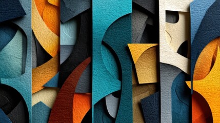 Abstract Geometric Art with Layers of Colorful Paper Textures and Shapes for Creative Design