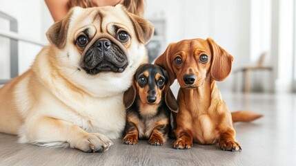 Obraz premium Adorable pug and dachshund dogs sitting together