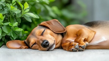 Adorable puppy sleeping peacefully outdoors cute dog resting calm animal photography
