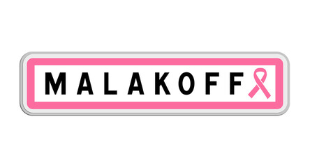 Panneau de sortie de Malakoff, Hauts-de-Seine, Île-de-France avec Ruban Octobre Rose