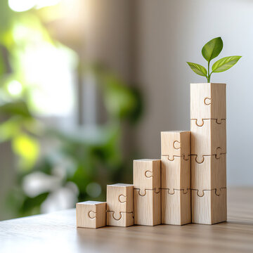 interlocking puzzle pieces forming a bar chart,
