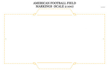 Diagram of an American football field with transparent background, showing all key yard line markings, boundaries. For game planning, field layout design, training materials, or educational purposes.