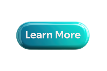 Türkisfarbener 3D-Webbutton mit Learn More Schriftzug PNG mit transparentem Hintergrund

