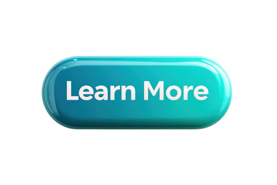 T&uuml;rkisfarbener 3D-Webbutton mit Learn More Schriftzug PNG mit transparentem Hintergrund


