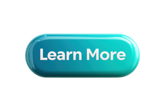 Türkisfarbener 3D-Webbutton mit Learn More Schriftzug PNG mit transparentem Hintergrund

