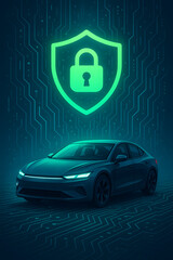 Encrypted smart car systems with cybersecurity shield, protecting electric vehicle infrastructure and digital communication from cyber threats
