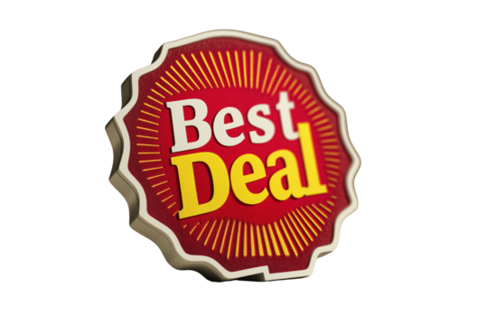 Best Deal Abzeichen im Retro-Stil mit Sonnenstrahlen-Design PNG mit transparentem Hintergrund

