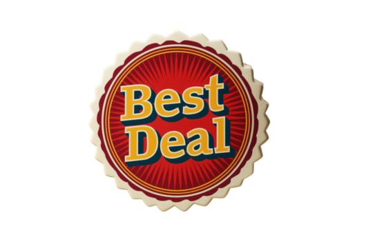 Best Deal Abzeichen im Retro-Stil mit Sonnenstrahlen-Design PNG mit transparentem Hintergrund

