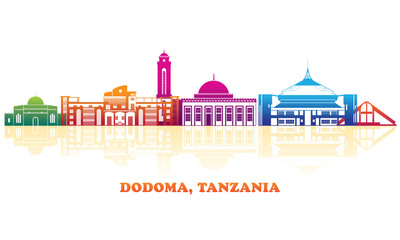 Colourfull Skyline panorama of city of Dodoma, Tanzania - vector illustration