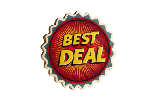 Best Deal Abzeichen im Retro-Stil mit Sonnenstrahlen-Design PNG mit transparentem Hintergrund

