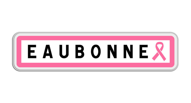 Panneau de sortie d'Eaubonne, Val-d'Oise, &Icirc;le-de-France avec Ruban Octobre Rose