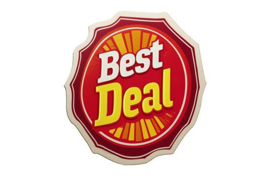 Best Deal Abzeichen im Retro-Stil mit Sonnenstrahlen-Design PNG mit transparentem Hintergrund

