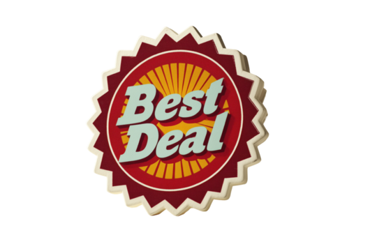 Best Deal Abzeichen im Retro-Stil mit Sonnenstrahlen-Design PNG mit transparentem Hintergrund

