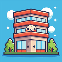 Obraz premium Cute cartoon apartment building with a happy face