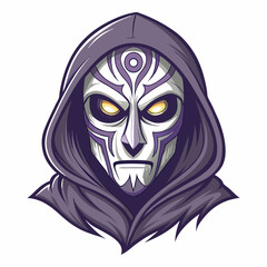 Render a spectral gray elemental mask, possessing glowing, ethereal eyes.  The mask should exude a chilling, otherworldly presence.