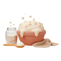 3d Illustration Preparing Sourdough Starter in Bowl with Jar and Spoon