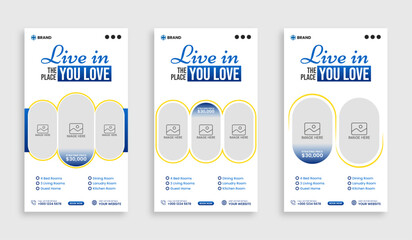 Real estate social media instagram stories or vertical banner template set.
