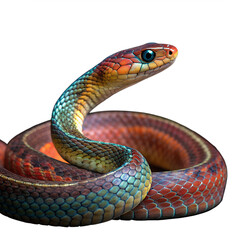 Fototapeta premium Colorful Rainbow Serpent snake coiled on a transparent background