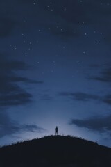 Person standing on hill at night