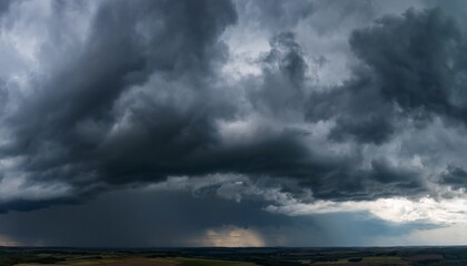 Fototapeta premium dark cloudy sky before thunderstorm panoramic background storm heaven panorama wide gloomy backdrop