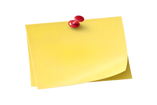 yellow sticky note with push pin Isolated on Transparent Background