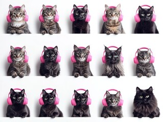 On a computer screen, a cat is shown talking to its cat friends in a group videocall, representing a concept where pets use technology or a virtual business meeting takes place among animals