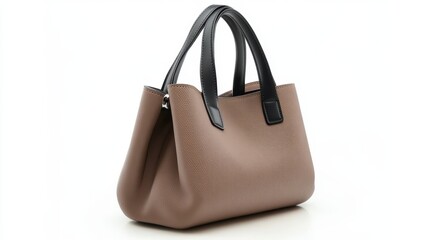 Modern taupe shoulder handbag with minimal design, isolated on white background