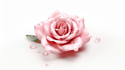 Fresh pink rose in 3D with dewdrops on petals isolated on white ideal for love elegance and botanical presentations