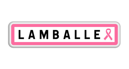 Panneau de sortie de Lamballe, Côtes-d'Armor, Bretagne avec Ruban Octobre Rose