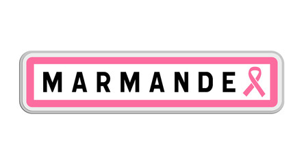 Panneau de sortie de Marmande, Lot-et-Garonne, Nouvelle-Aquitaine avec Ruban Octobre Rose