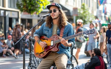 Street Musician Captivates Crowd with Acoustic Guitar Performance